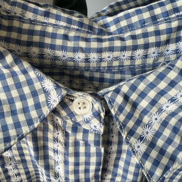 NWT Max studio women's embroided top,button down, gingham print,white, boho - Picture 8 of 14